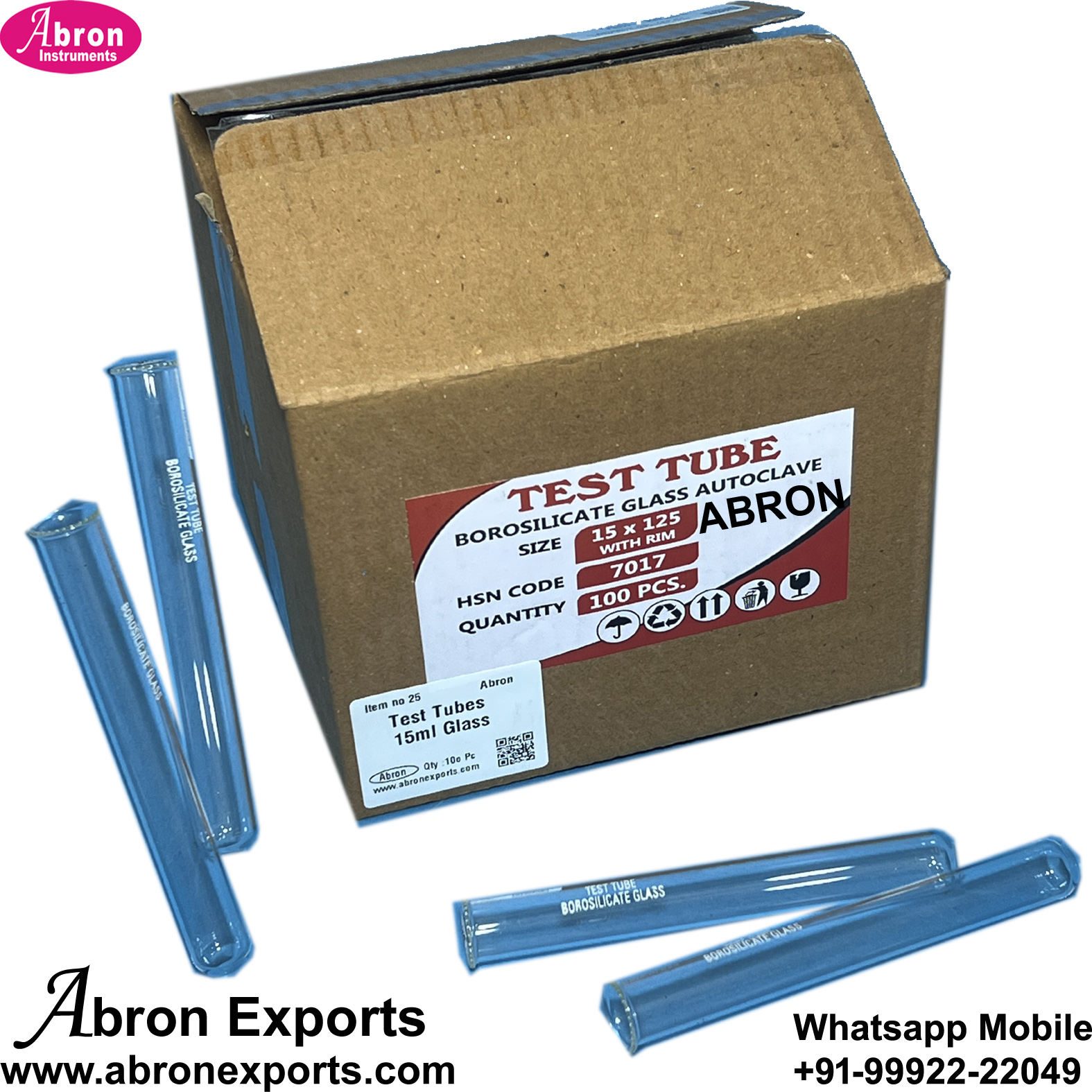 Glass Test Tube With Rim 15x125mm 16x150mm Round Bottom Borosilicate Glass 100pc Abron 10 Box AC-472B15 